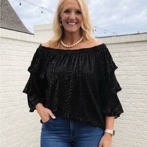 Easel Black Leopard Print Off-Shoulder Blouse Size Medium NWT